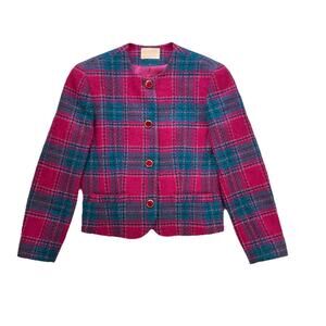 Vintage Pendleton Blazer Jacket Womens Size 8 Plaid Virgin Wool Gold Buttons